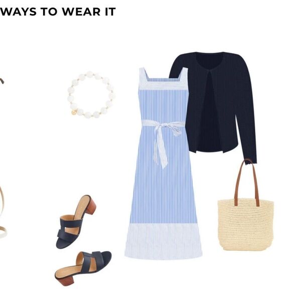 Talbots STRIPE TIE WAIST LINEN MIDI DRESS - Picture 5 of 8